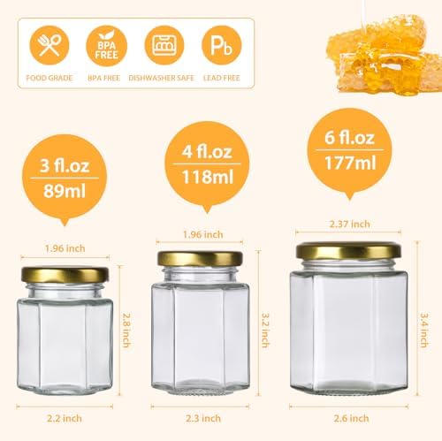 6 oz Honey Jars with Dipper, 30 Pack Hexagon Honey Jar - Image 4