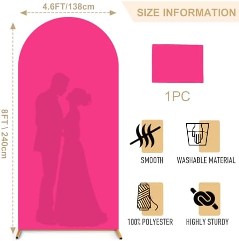 FANPROMS Arch Cover 8FT Hot Pink Spandex Arch Cover Round Top Chiara Backdrop Cover for Arch Stand Fuchsia Arch Cover Backdrop Fabric Garland Arch Frame Cover for Wedding Birthday Decorations - Image 3