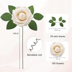 Artificial Flowers Realistic Roses, 100pcs Real Looking Fake Roses with Stem for DIY Wedding Bouquets Centerpieces Bridal Shower Party Home Romantic Decorations (Champagne) - Image 2