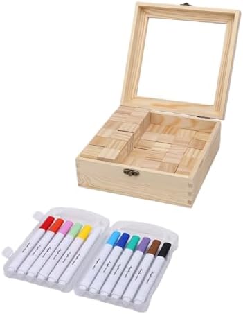 ZJchao Baby Shower Block Game Set with 48 Wooden Blocks 12 Color Pens 42 Templates Wooden Box for Baby Party Gender Reveal Birthday Celebration by ZJchao
