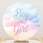 Laeacco 6.5x6.5ft Boy or Girl Gender Reveal Round Backdrop Blue Pink Clouds Circle Background for Photography Newborn Baby Shower Gender Reveal Surprise Party Cake Table Decorations Photo Booth Props - Image 2