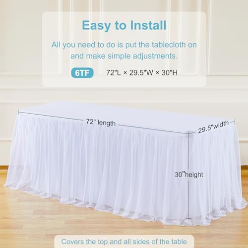 HB HBB MAGIC White Table Cloth Rectangle Fitted Elastic Stretch Table Covers for 6 Foot Tables, White Tulle Table Skirt Rectangle Tables 6ft Banquet Party Wedding Table Cloths - Image 5