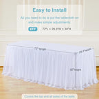 White Table Cloth Rectangle Table Covers for 6 Foot Tables, White Tulle Table Skirt Rectangle Table 6ft Stretch Tulle Tablecloth Skirt Fitted Elastic Banquet Party Wedding Table Cloth for 6 Foot Table - Image 4