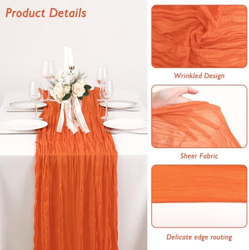 8 Pack Orange Cheesecloth Table Runner 120 Inch Boho Wedding Decor - Image 3