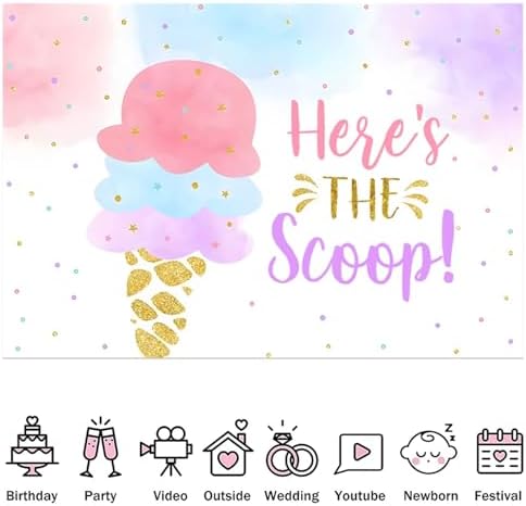 Fabric 10x7ft Ice Cream Party Backdrop Banner Here's The Scoop Summer Baby Shower Party Decoration Sweet Candyland Princess Girl Birthday Cake Table Photography Background - Image 5