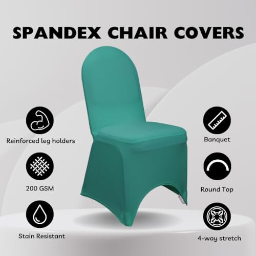 YOUR CHAIR COVERS - 50 Pack Teal Stretch Spandex Banquet Chair Covers - Wedding Slip, Premium Quality Cover - Image 2