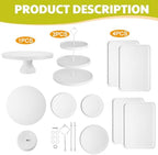 RattanView 7 Pcs Wooden Dessert Display Set 3 Tier Stands Trays, White - Image 3