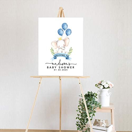 Andaz Press Custom Large Baby Shower Canvas Welcome Sign, 16 x 20 Inches, Baby Elephant and Baby Blue Balloons, Guestbook Alternative, Personalized Sign Our Canvas, for Elephant Baby Shower, Sprinkle - Image 2