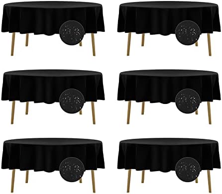 Fokitut 6 Pack Waterproof Round Tablecloth, 90 Inch, Stain Resistant and Wrinkle Polyester Table Cloth, Fabric Table Cover for Kitchen Dining, Wedding, Party, Holiday Dinner-Black by BalsaCircle