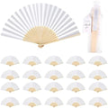 60 Pack White Paper Fans Bulk Bamboo Folding Handheld Fans for Wedding Guests with Thank You Tags & Organza Bags, Party Favors for Bridal Dancing, Summer, Home Decor & DIY Supplies by Entallor