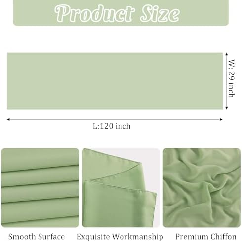 6 Pack 10Ft Sage Green Chiffon Table Runner 29x120 Inches Sheer Fabric Table Runner Romantic Wedding Runner for Thanksgiving Christmas Bridal Shower Decorations（Sage Green） - Image 2
