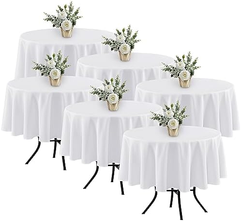 Fitable 6 Pack White Round Tablecloths 70 Inch for 36"-48" Tables by Fitable