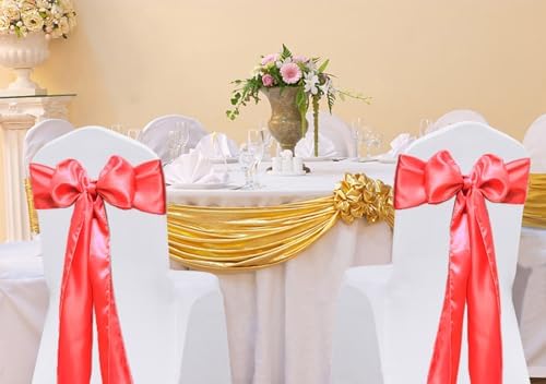 Pack of 50 Satin Red Chair Bows Sashes for Weddings & Events Elegant Chair Ribbons Ceremony Party Banquet Restaurant Event Decorations - Image 2