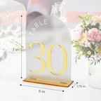 Frosted Arch Acrylic Table Numbers 1-30 with Stands - 5x7" Gold Mirror Wedding Table Numbers for Reception, Frosted Acrylic Table Signs with Holders for Banquet, Party, Anniversary, Event - Image 6
