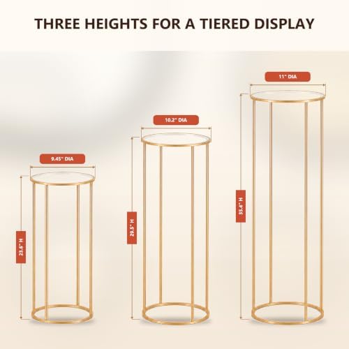 Cylinder Stands for Party, 3PCS Gold Metal Cylinder Pedestal Stands for Display, Heavy Duty Round Cake Stand Tables for Wedding, Birthday, Baby Shower, Dessert Table & Backdrop Decorations - Image 2
