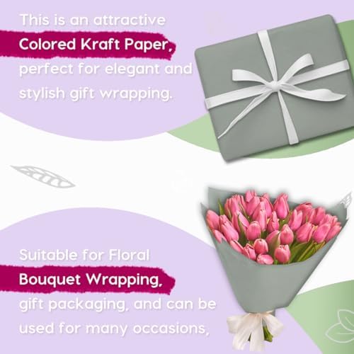PerkHomy 48" x 2,400" (200') Light Grey Kraft Paper Roll for Craft Bulletin Board Paper Art Table Covering Crafting Gift Wrapping Bouquet Packing Parcel 80GSM 55LB (Light Grey, 48" x 200') - Image 4