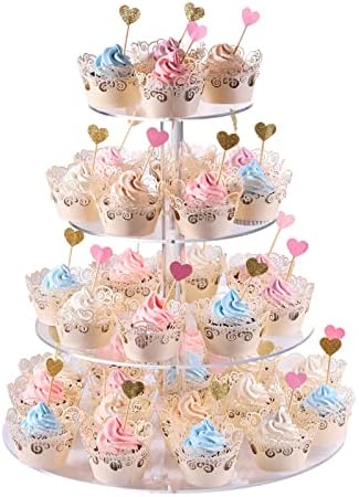 AMEITECH Cupcake Stand, 4-Tier Round Acrylic Cupcake Display Stand Dessert Tower Pastry Stand for Wedding Birthday Theme Party- 15.7 Inches (Transparent) by AMEITECH