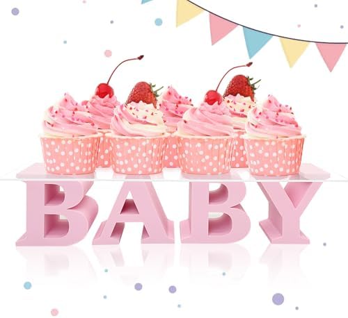 Baby Shower Cupcake Stand,BABY Acrylic Clear Cupcake Holder,Gender Reveal Cupcake Stand,Treat Stands for Dessert Table Display Set,Baby Shower Decorations,Cake Stands for Baby Shower,Birthday Party (Pink) by Unknown