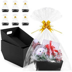 AFOROEOA 10PACK Baskets For Gifts Empty, 10 x 8” Thick Black Gift Basket with 10 Clear Gift Bags and 10 Pull Bows, Empty Gift Baskets for Christmas, Thanksgiving Wedding Birthday Party Wrapping Gift by AFOROEOA