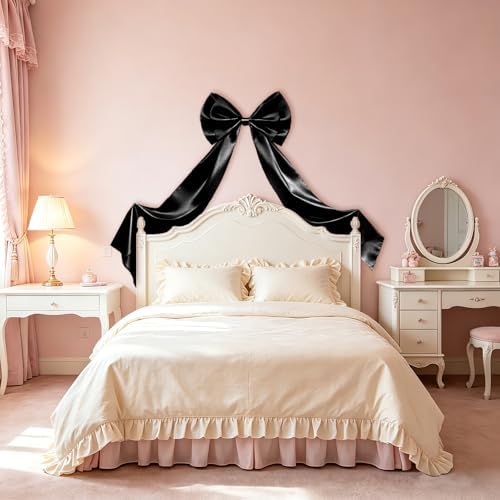 Large Black Bow Decor, Double Layer Satin 80x20 Inches - Image 2