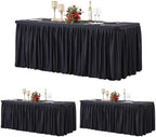 Wish Care 3 Pack Black Polyester Table Clothes for 8 Foot Rectangle Tables, Wrinkle Free Fitted Table Cover with Pleated Ruffle Table Skirt for Birthday Party Wedding Trade Show Event Display by WishCare