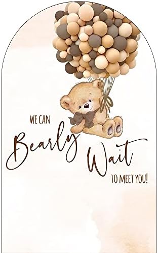 Teddy Bear Arch Backdrop 3x6.5ft We Can Bearly Wait to Meet You Arched Wall Covers Stretchy Background for Party Decorations Brown Baby Shower Decor Props NO-78 - Image 2