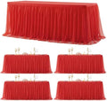 4 Pack 8ft Red Table Cloths Rectangle Tulle Tablecloth Fitted Red Tablecloths for 8 foot Rectangle Tables Spandex Table Covers for Parties Wedding Birthday Buffet Banquet Desk Tables Skirt by HBBMAGIC