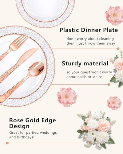 Ciaell 350 Piece Rose Gold Plastic Plates for Weddings Parties - Image 5