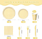 Vyntra 350-Pc Yellow Gingham Paper Plates and Napkins Party Supplies - Image 3