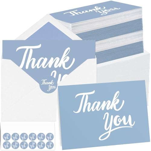 600 Pcs Blue Thank You Cards Bulk with White Envelopes and Stickers 4x6 Inch Blank Thank You Notes Box Set Minimalistic Design for Business Wedding Baby Shower Graduation Bridal Shower Funeral by UZLUbuywithconfidence