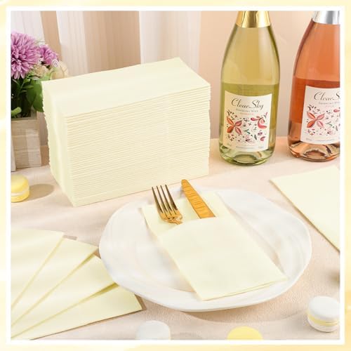 120 Pcs Ivory Linen-Feel Paper Napkins with Built-in Flatware Pocket - Image 3