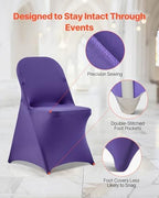 VEVOR Chair Covers, Polyester Spandex Chair Cover, Stretch Slipcovers for Wedding Party Dining Banquet Flat-Front Chair Covers (Purple-c, 50PCS) - Image 6