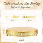 Wenqik Gold Metal Cake Stand 16 Inch with Cutting & Spatula - Image 2