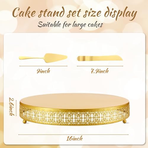 Wenqik Gold Metal Cake Stand 16 Inch with Cutting & Spatula - Image 2