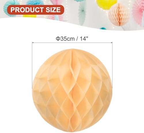PATIKIL 10pcs 14" Honeycomb Balls Tissue Paper Pom Poms, Party Hanging Paper Honeycomb Balls Decoration for Birthday Wedding Home Backdrop Decor, Beige Yellow - Image 2