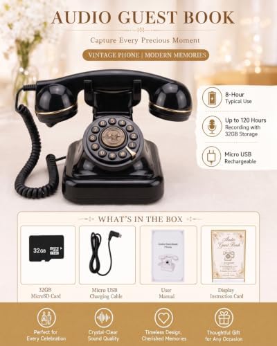 Audio Guest Book Phone for Weddings, 32GB Voice Recorder, Black - Image 2