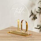 HOODO Clear Arch Wedding table numbers 1-10 with Stands, 5"x7" Arched Acrylic Signs with Gold Mirror Numbers, Clear and Gold Acrylic Table Numbers for Wedding Reception, Party, Anniversary, Event - Image 2