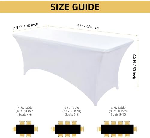 6-Pack 4ft White Spandex Table Covers for Rectangular Folding Tables - Wrinkle Resistant Stretch Tight Table Cloths - Ultimate Fitted Table Protector for Parties, Trade Shows, and Wedding - Image 4