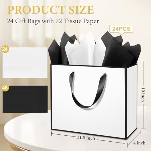 Addblu 24 Pack White Large Gift Bags with Handles & 72 Tissue Papers - Image 2