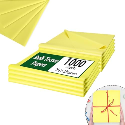 1000 Sheets 20"X30" Gift Wrap Tissue Bulk Yellow for Gifts Wrapping Paper, Bouquet Flower Tissues Birthday Weddings Showers Christmas Arts Craft Party Decoration by PINWATT