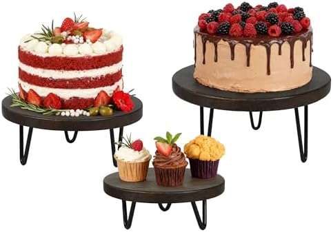 3 Pcs Buffet Risers, Wood Round Food Riser Dessert Table Display Stand Set for Party Wood Cupcake Stands Nesting Table for Home Decor (Walnut) by Unknown