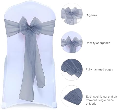 MDS Pack of 100 Organza Chair Sashes for Wedding & Event Décor – Dusty Blue - Image 6
