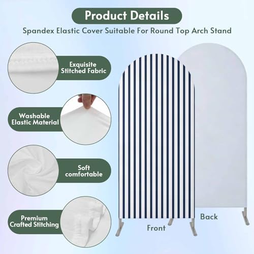 Strip Spandex Arch Backdrop Cover 6.6FT for Balloon Garland Farmhouse Strip Navy Blue Double-Sided Chiara Backdrop Stand Cover Elastic Fitted Fabric Background for Birthday Party Baby Shower Decor - Image 3