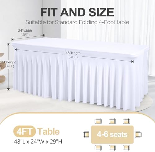 PARTISKY White Spandex Tablecloth for 4ft Rectangle Tables, Stretchable Table Cover Skirt for Folding Tables Weddings Parties Banquets Events Trade Shows and Dessert Table - Image 4