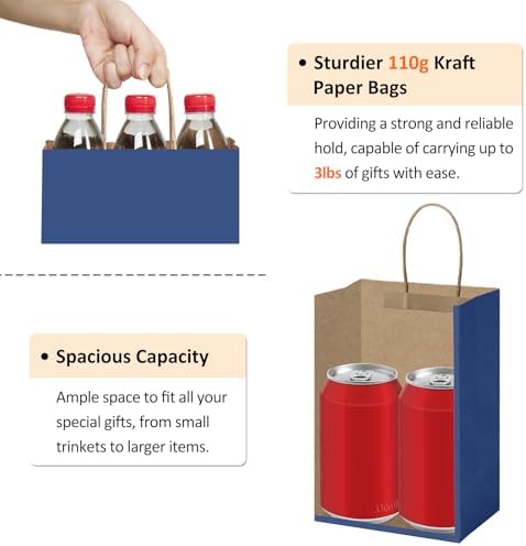 BagDream Small Gift Bags with Handles 5.25x3x8 Inch Navy Blue 100 Pack Bulk - Image 3