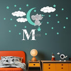 Custom Name & Initial Elephant Stars and Clouds - Prime Series - Baby Girl - Nursery Wall Decal for Baby Room Decorations - Mural Wall Decal Sticker for Home Children's Bedroom (Wide 44"x24" Height) by Cryptonite
