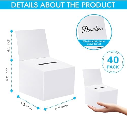 Raffle Boxes Ballot Box for Fundraising,Cardboard Box with Slot for Ticket and Removable Header Donation Boxes for Collecting Business Card Voting Contest (White 40 PCS, 6.5×4.5×4.5inch) - Image 2