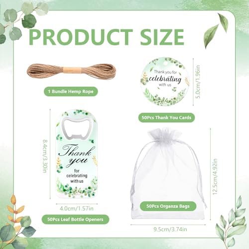 50Pcs Leaf Baby Shower Bottle Opener Favors for Guests Cute Magnetic Handheld Bottle Openers with Organza Bags and Thank You Cards, for Gender Reveal Theme Party Decorations Rerurn Gift Souvenirs - Image 2