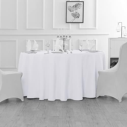 Fokitut 2 Pack Waterproof Round Tablecloth, 108 Inch, Stain Resistant and Wrinkle Polyester Table Cloth, Fabric Table Cover for Kitchen Dining, Wedding, Party, Holiday Dinner-White - Image 5