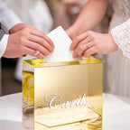 Large Gold Mirror Acrylic Wedding Card Box with Slot and Pen, 10x10x5 inch Wedding Receptions Wishing Well Money Box, DIY Card Box for Wedding, Party, Graduation, Bridal Shower, Birthday (Gold Mirror) - Image 4